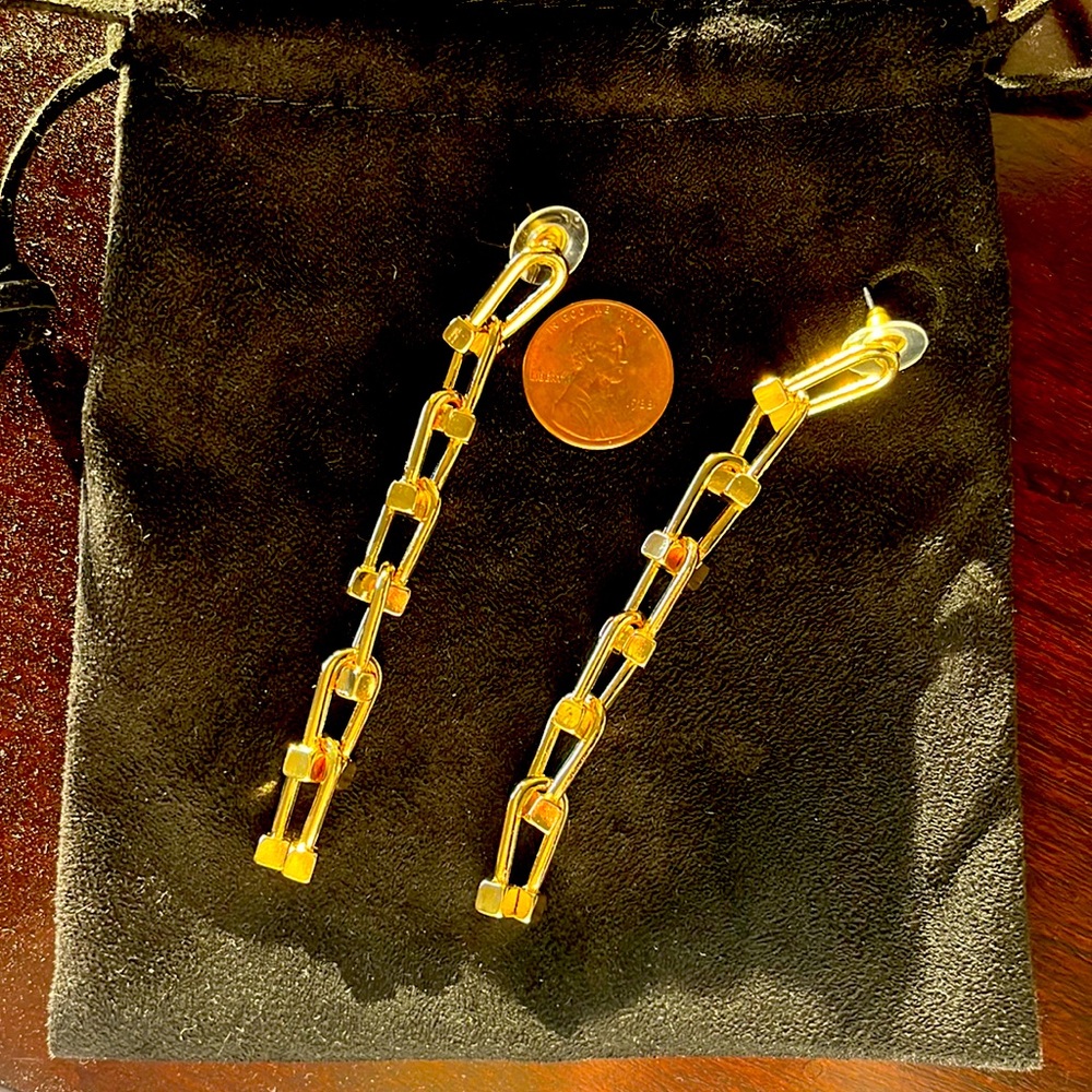 Gold finish link earrings